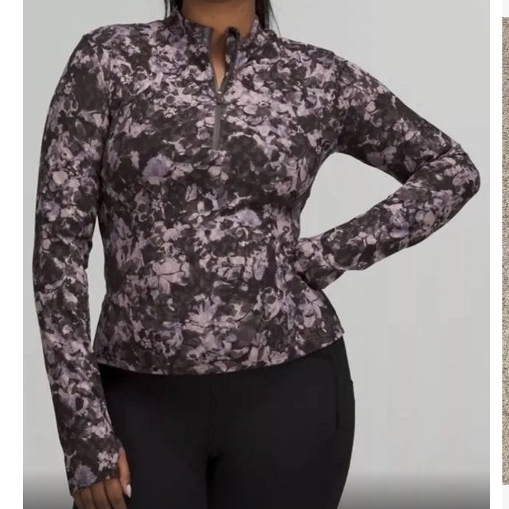 Lululemon Luxtreme Floral Half Zip, Grey/Purple, size 6 - Picture 2 of 6
